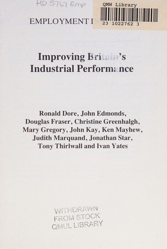 Cover for Improving Britain's industrial performance