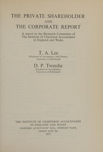 Cover for The private shareholder and the corporate report