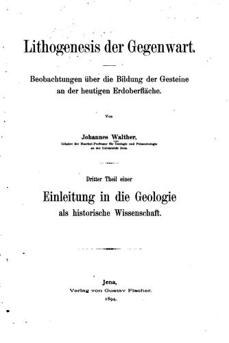 Cover for Einleitung in die Geologie als historische Wissenschaft: Beobachtungen über ...