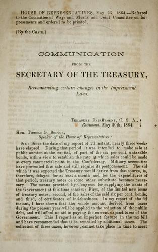 Cover for Communication from the Secretary of the Treasury recommending certain changes in the impressment laws