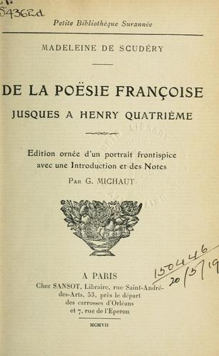 Cover for De la poësie françoise jusques à Henry quatrième