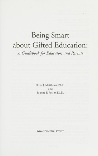 Cover for Being smart about gifted education: a guidebook for parents and teachers