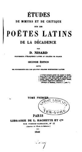 Cover for Études de moeurs et de critique sur les poëtes latins de la décadence