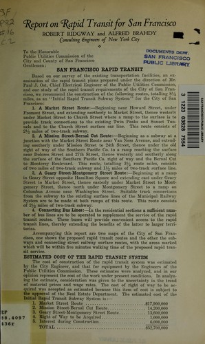 Cover for Report on rapid transit for San Francisco