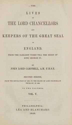 Cover for Lives of the Lord Chancellors and Keepers of the Great Seal of England