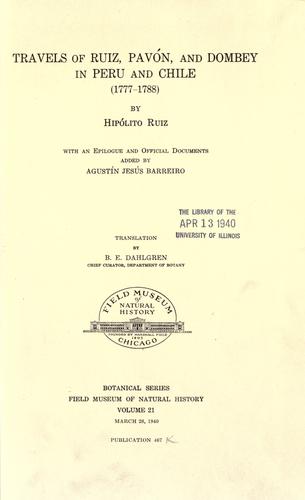 Cover for Travels of Ruiz, Pavón, and Dombey in Peru and Chile (1777-1788)