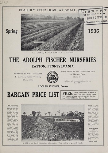 Cover for Bargain price list, spring 1936