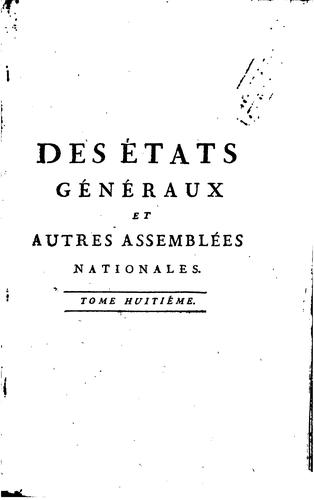 Cover for Des États généraux et autres assemblées nationales ...