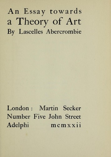 Cover for An essay towards a theory of art
