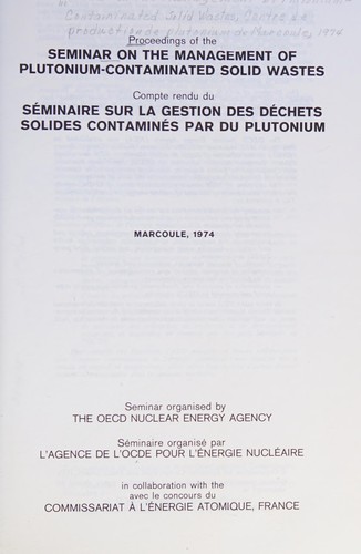 Cover for Proceedings of the Seminar on the Management of Plutonium-Contaminated Solid Wastes, Marcoule, 1974