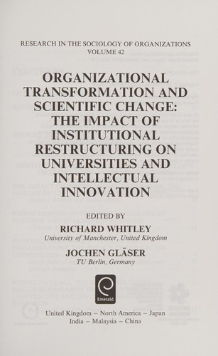 Cover for Organisational Transformation and Scientific Change