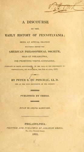 Cover for A discourse on the early history of Pennsylvania