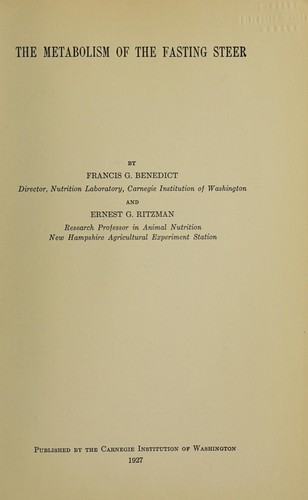 Cover for The metabolism of the fasting steer