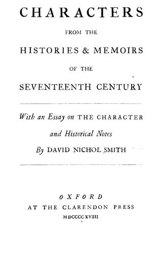 Cover for Characters from the histories & memoirs of the seventeenth century