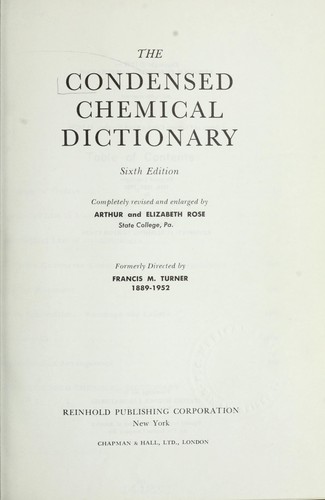 Cover for The Condensed chemical dictionary.