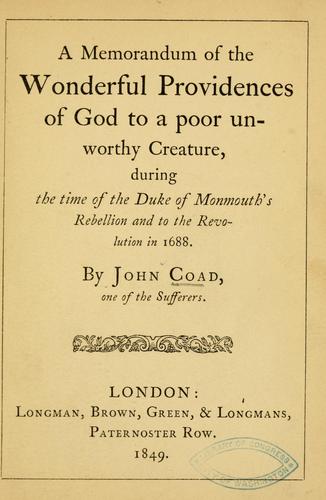Cover for A memorandum of the wonderful providences of God to a poor unworthy creature