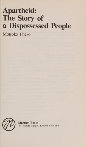 Cover for Apartheid, the story of a dispossessed people