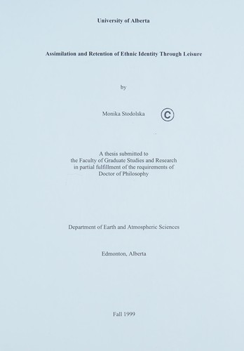 Cover for Assimilation and retention of ethnic identity through leisure