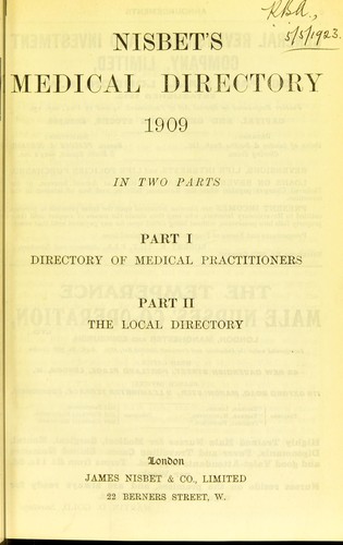 Cover for Nisbet's Medical Directory, 1909