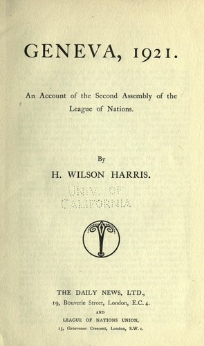 Cover for Geneva, 1921
