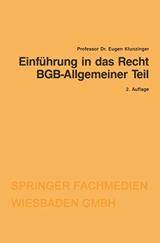 Cover for Einführung in das Recht BGB-Allgemeiner Teil