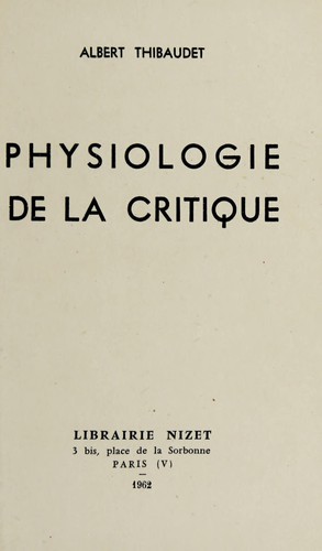 Cover for Physiologie de la critique
