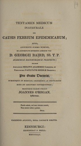 Cover for Tentamen medica inauguralis, de causis febrium epidemicarum