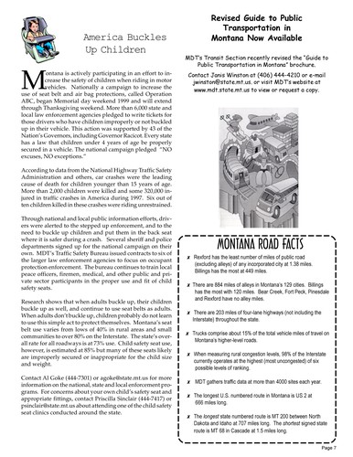 Cover for Montana transportation planning newsline