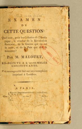 Cover for Examen de cette question