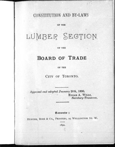 Cover for Constitution and by-laws of the Lumber Section of the Board of Trade of the City of Toronto