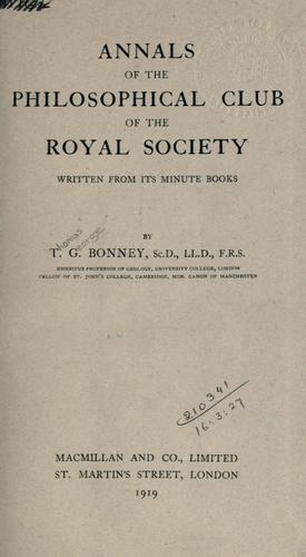 Cover for Annals of the Philosophical Club of the Royal Society