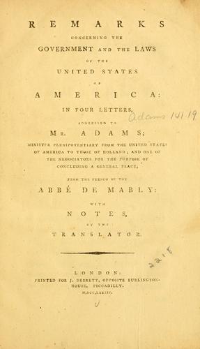 Cover for Remarks concerning the government and the laws of the United States of America
