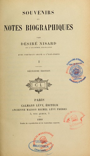 Cover for Souvenirs et notes biographiques