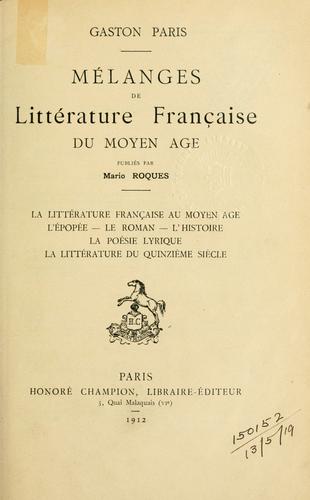 Cover for Mélanges de littérature française du Moyen Age, publiés par Mario Roques