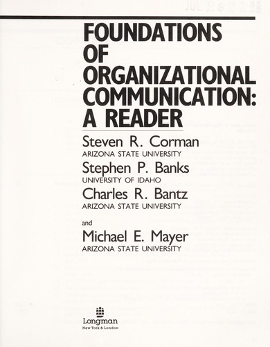 Cover for Foundations of organizational communication