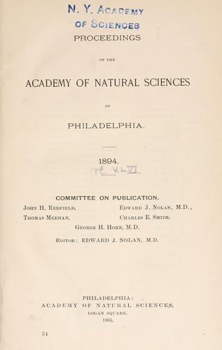 Cover for Proceedings of the Academy of Natural Sciences of Philadelphia, Volume 46