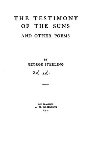 Cover for The testimony of the suns, and other poems