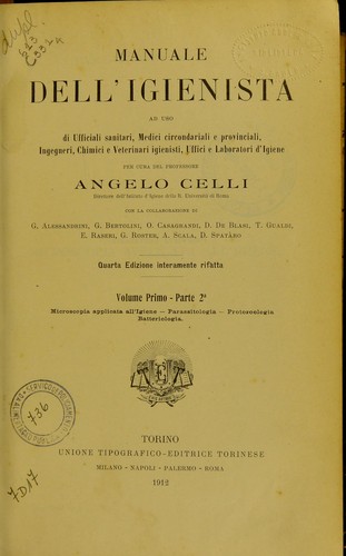 Cover for Manuale dell'igienista as uso di ufficiali sanitari, medici circondariali e provinciali, ingegneri, chimici e veterinari igienisti, uffici e labiratori d'igiene