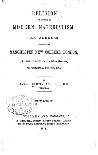 Cover for Religion as Affected by Modern Materialism: An Address Delivered in ...