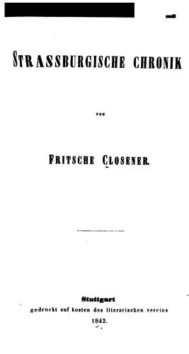 Cover for Strassburgische Chronik