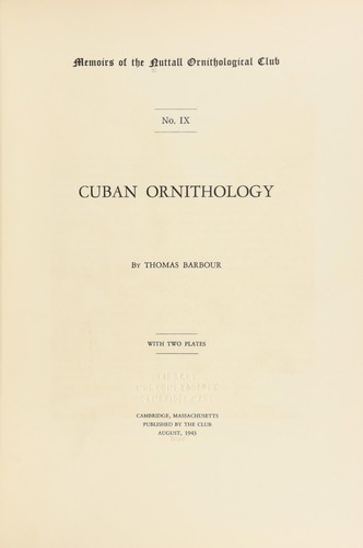 Cover for Cuban ornithology