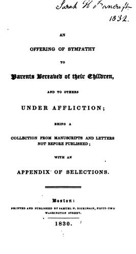 Cover for An Offering of Sympathy to Parents Bereaved of Their Children: And to Others Under Affliction ...
