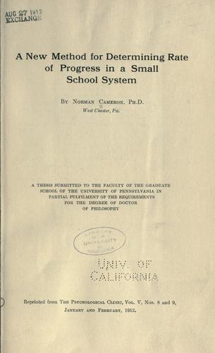 Cover for A new method for determining rate of progress in a small school system