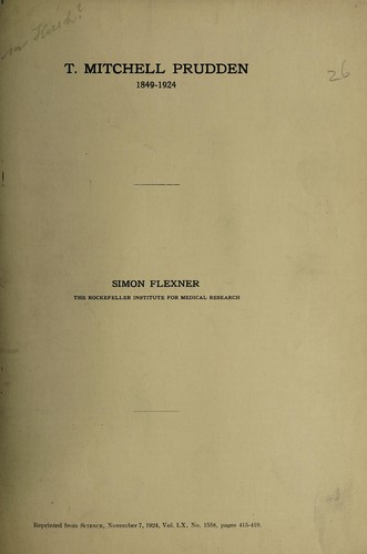 Cover for T. Mitchell Prudden 1849-1924