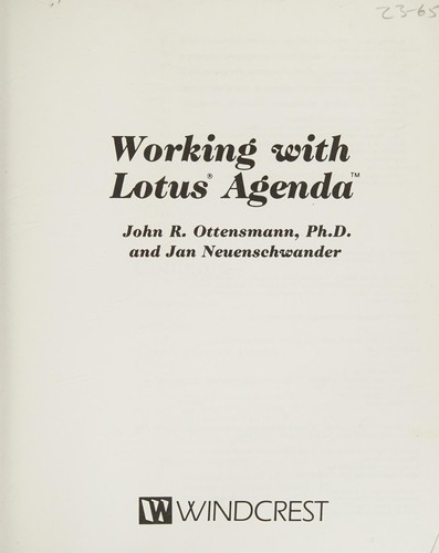 Cover for Working with Lotus Agenda