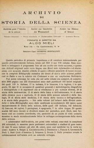 Cover for Archivio di storia della scienza