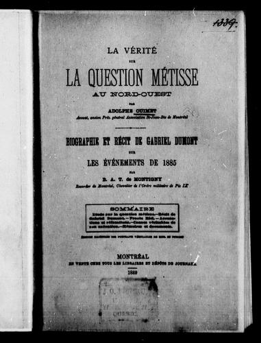 Cover for La vérité sur la question métisse au Nord-Ouest
