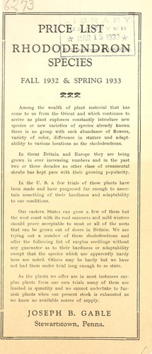 Cover for Rhododendrons species price list