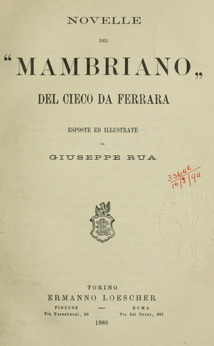 Cover for Novelle del "Mambriano" del Cieco da Ferrara