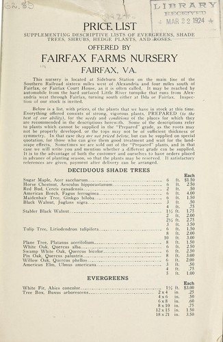 Cover for Price list supplementing descriptive lists of evergreens, shade trees, shrubs, hedge plants and roses